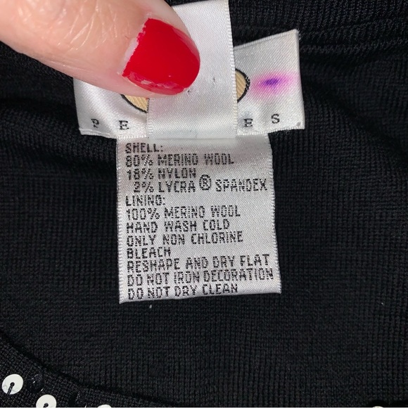 Talbots Cardigan Sweater Women's M Black Merino Wool Sequin Long Sleeve - Picture 8 of 8